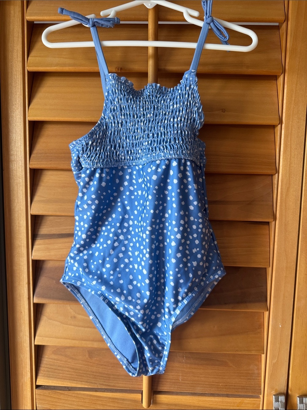 wonder nation Light Blue One-Piece Swimsuit with White Dot Accents size M (7-8)